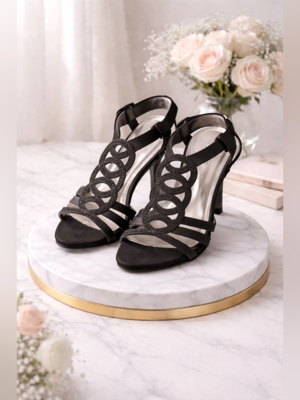Karen Scott Debee Sz 9 1/2 Elegant Black Strappy Heeled Sandals
